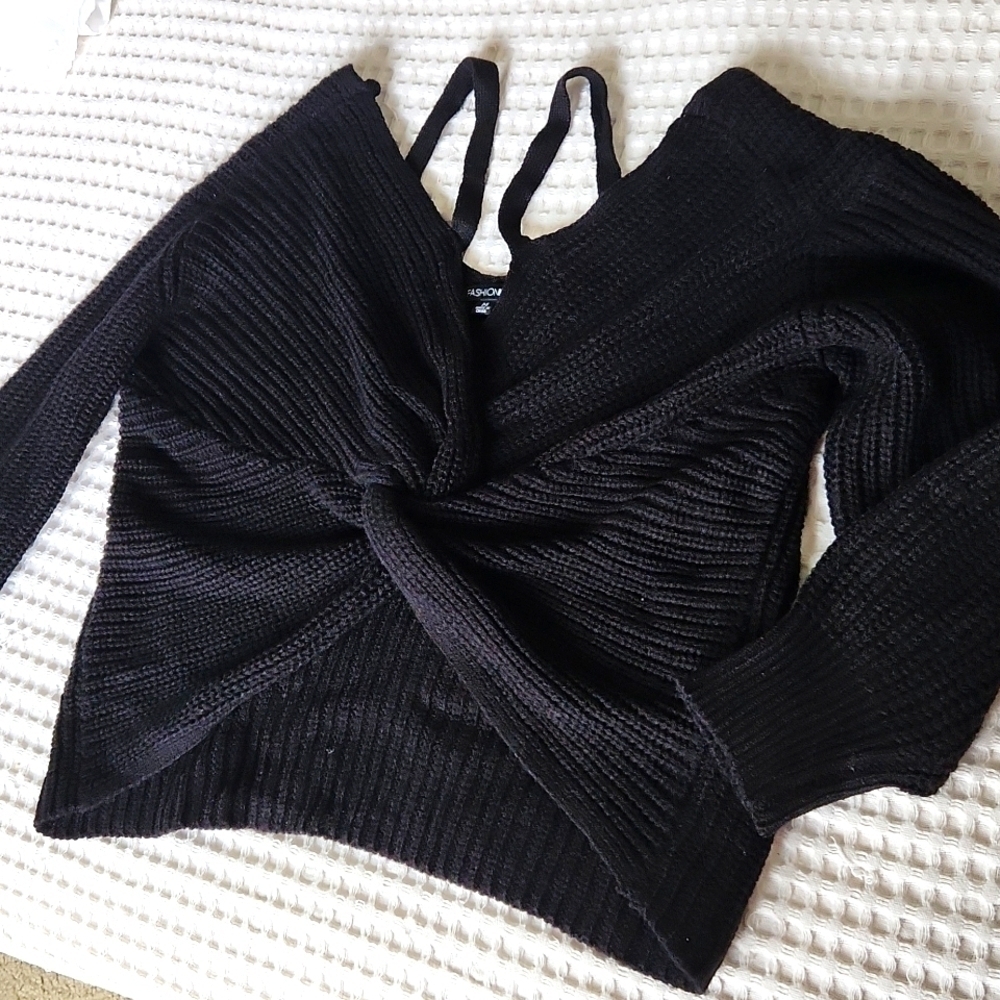 Chunky knit tie long sleeve Fashion nova sweater M Goth BASICS - Picture 4 of 11